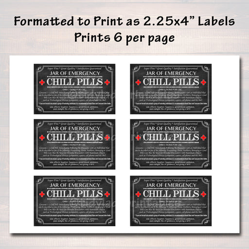Mini Chill Pills Label, Chalkboard Label Gag Gift Professional Office, Christmas Gift, Birthday Gift, Boss Gift, Cowork Gift Printable Label