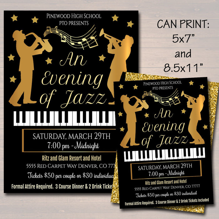 Jazz Benefit Fundraiser Invitation/Flyer/Ticket Set