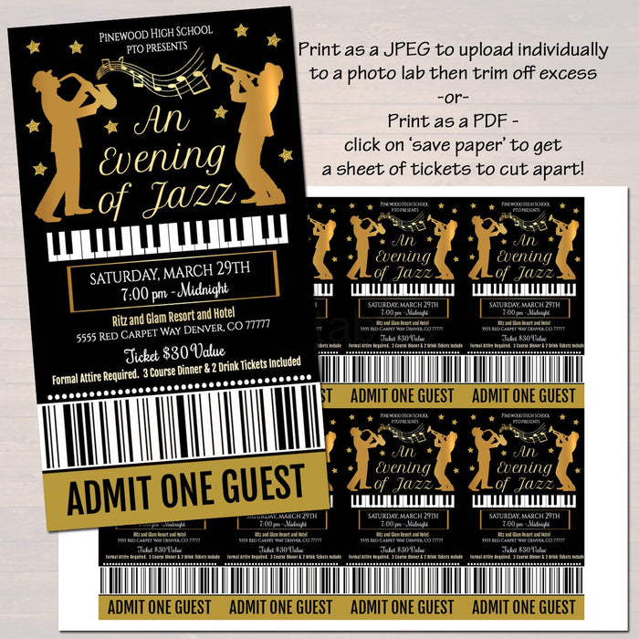 Jazz Benefit Fundraiser Invitation/Flyer/Ticket Set
