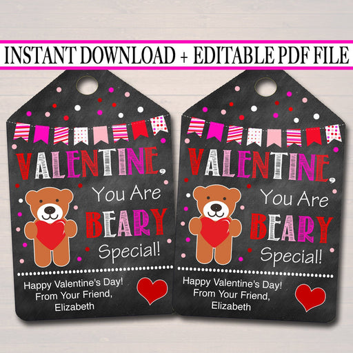 EDITABLE Valentine You Are Beary Special Gift Tags, Teacher Friend Kids Classroom, Printable Valentine Gummy Bear Treat Tag INSTANT DOWNLOAD