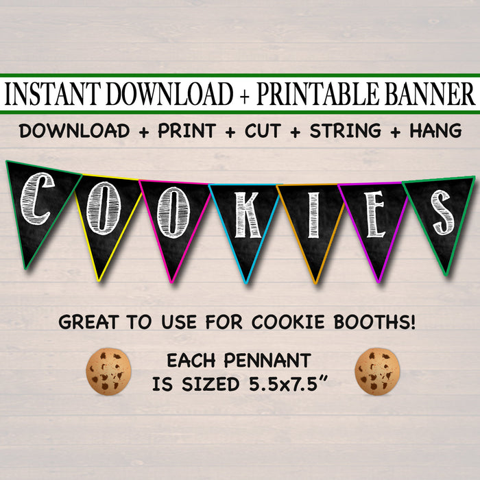 PRINTABLE Cookie Booth Banner, Cookie Sign, Printable Bunting Banner, Cookie Booth Decor Printables, Cookie Sales Bunting,