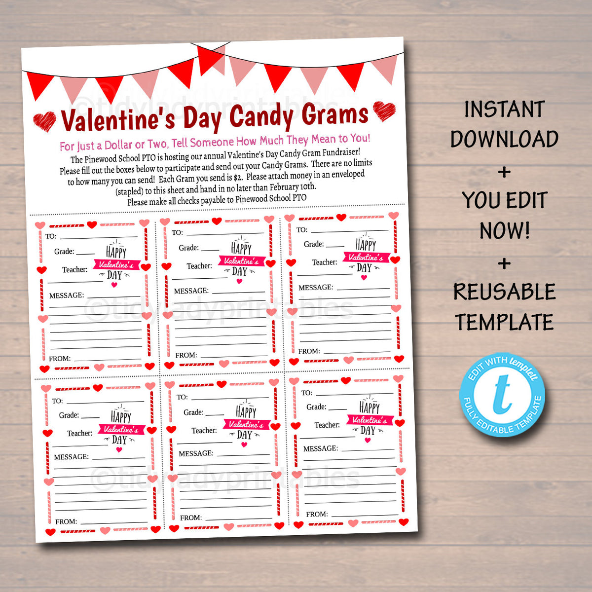 Valentine's Day Candy Gram Flyer School Fundraiser Template — TidyLady