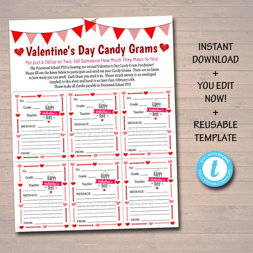 EDITABLE Valentine's Day Candy Gram Flyer, School Fundraiser Template, Valentine School Church Community Event, Pto Pta, INSTANT DOWNLOAD