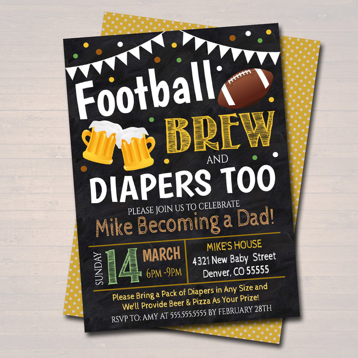 Football and Beer Baby Shower Invitation Chalkboard Printable Baby Sprinkle, Big Game Couples Shower Party Invite