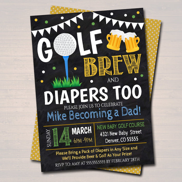 Editable Golf and Beer Baby Shower Invitation Chalkboard Printable Baby Sprinkle, Couples Man Diaper Shower Party Invite, INSTANT DOWNLOAD