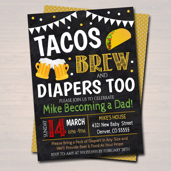 Editable Tacos and Beer Baby Shower Invitation Chalkboard Printable Baby Sprinkle Fiesta Couples Shower Party Invite INSTANT DOWNLOAD