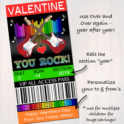 EDITABLE You Rock Valentine's Day Ticket, Staff Teacher Friend, Classroom Pop Rocks Printable Card Valentine Candy Ring Tag INSTANT DOWNLOAD