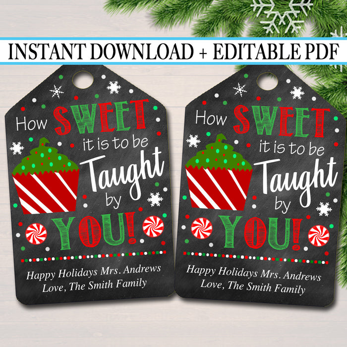 Printable Christmas Teacher Favor Tags, Holiday Appreciation Labels Printable INSTANT +  Thank You Gift, Xmas Candy Cookie Treat Tag