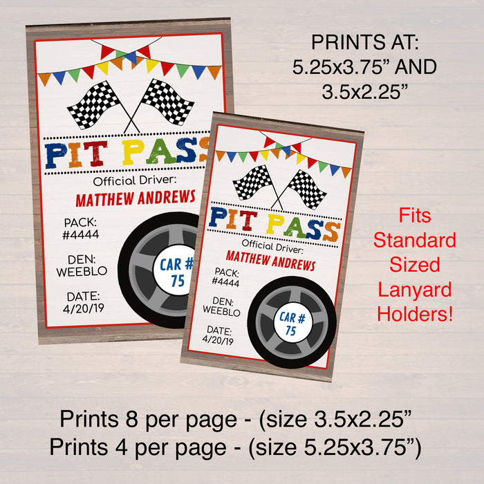 Derby Pit Passes INSTANT +  Boy Scout Printable, Cub Scouts, Pack Meeting Activity, Den Meeting, Cub Scouts Pinewood Derby