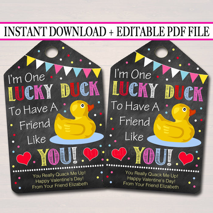 EDITABLE Rubber Duck Valentine's Day Gift Tags, Daycare Friend, Preschool Classroom Printable, Valentine Lucky Duck Tag, INSTANT DOWNLOAD