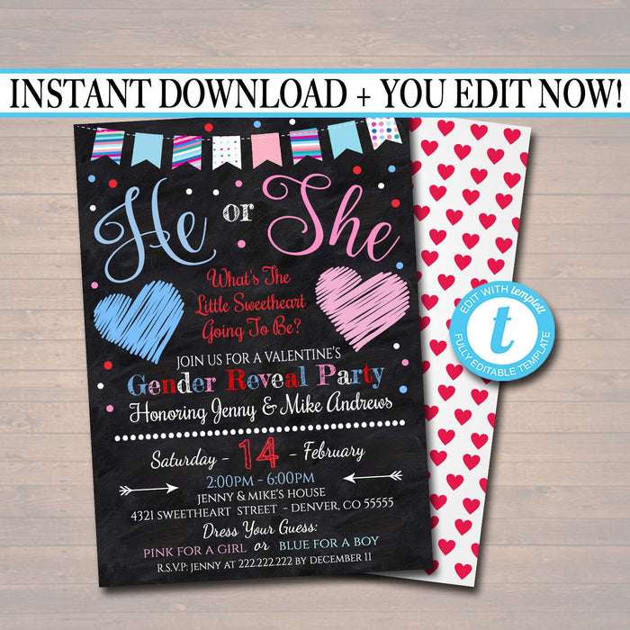 Gender Reveal Party Invitation, Valentine's Day Baby Shower, Couples Sprinkle, What Will The Little Sweetheart Be?
