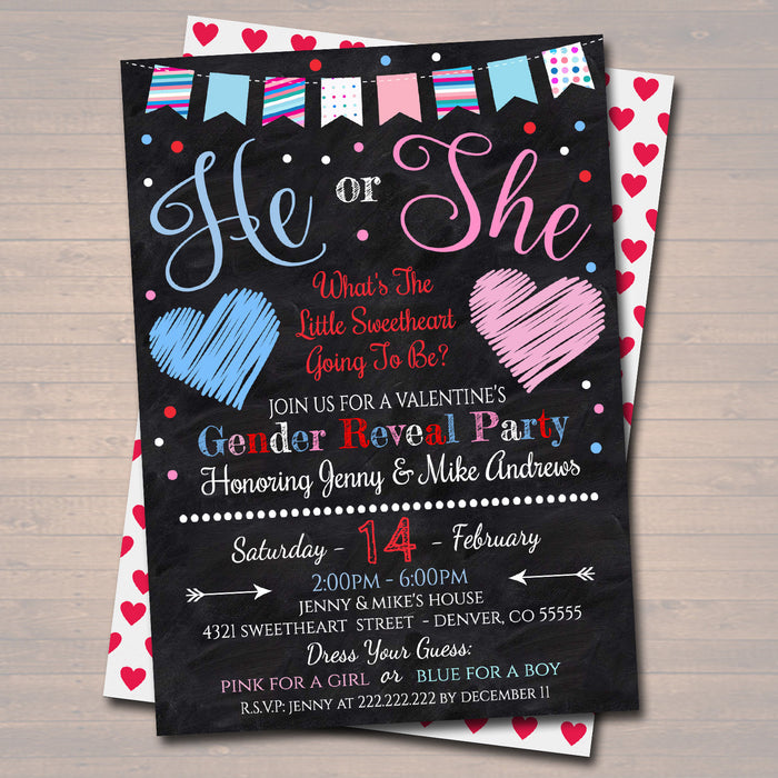 Gender Reveal Party Invitation, Valentine's Day Baby Shower, Couples Sprinkle, What Will The Little Sweetheart Be?