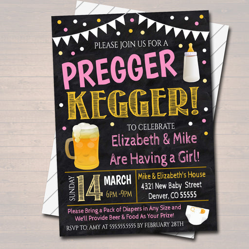 EDITABLE Pregger Kegger Invite, A Diapers and Beer Couples Shower, Baby Keg Party Baby Girl Sprinkle Chalkboard Invitation, INSTANT DOWNLOAD