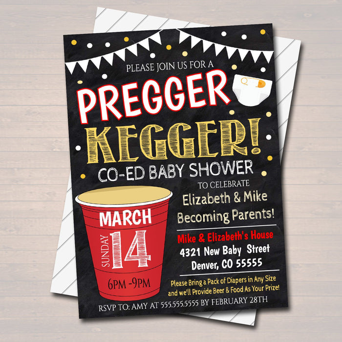 EDITABLE Pregger Kegger Invite, A Diapers and Beer Couples Shower, Baby Keg Party, Baby Sprinkle Chalkboard Invitation, INSTANT DOWNLOAD