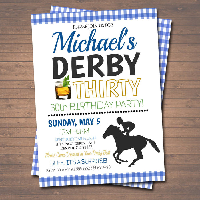 Derby Thirty Printable Birthday Invitation, Derby Day Party Invite, Man's Thirtieth Birthday, 30th Derby Party,