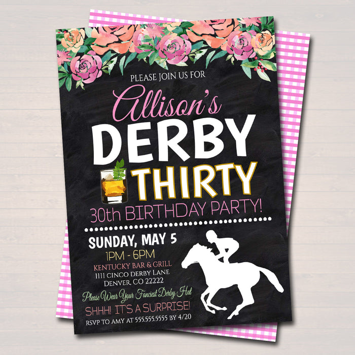 Derby Thirty Printable Birthday Invitation, Derby Day Party Invite, Woman's Thirtieth Birthday, 30th Derby Party,