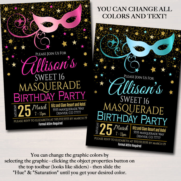 Mosada Invitation Sweet 16 Masquerade Party Invitations