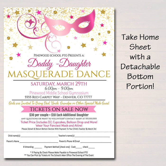 Masquerade Daddy Daughter Dance Set, Flyer Invitation Ticket Masquerade Ball, Quincenera Ball, Pto, Pta