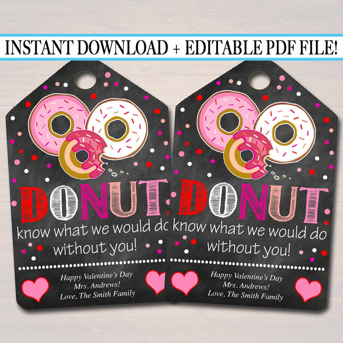 EDITABLE Valentine's Day Donut Gift Tags, Staff Teacher Volunteer Appreciation Gift, Donut Hole Gift Tag, Thanks a Latte INSTANT DOWNLOAD