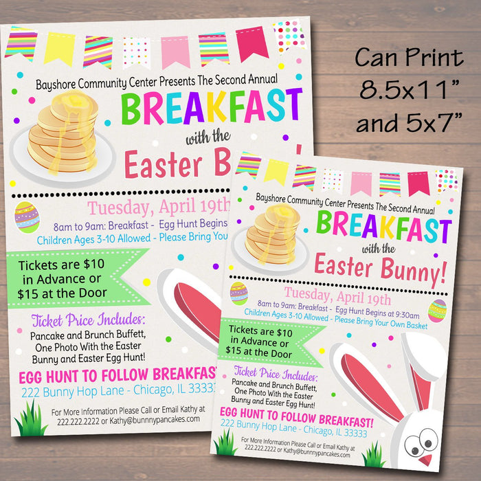 Easter Brunch Egg Hunt Flyer, Printable Invite Party Invitation pto pta Church Community Kids Breakfast with the Easter Bunny Event