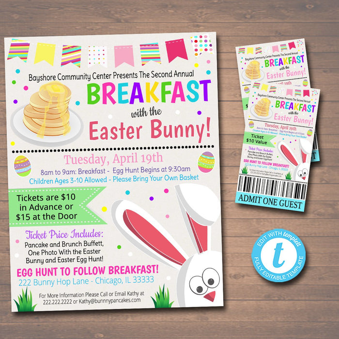 Easter Brunch Egg Hunt Flyer, Printable Invite Party Invitation pto pta Church Community Kids Breakfast with the Easter Bunny Event