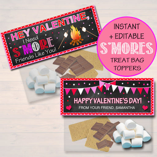 EDITABLE Valentine's Day Smore Gift Tags, Classroom School Gift, I Need S'more Friends Like You Printable Treat Bag Labels, INSTANT DOWNLOAD