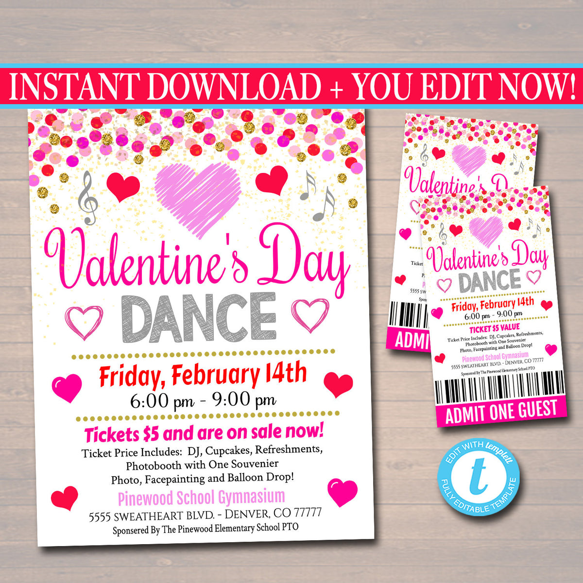 Valentine's Day Dance Set School Dance Flyer Party Invite, Church Comm ...