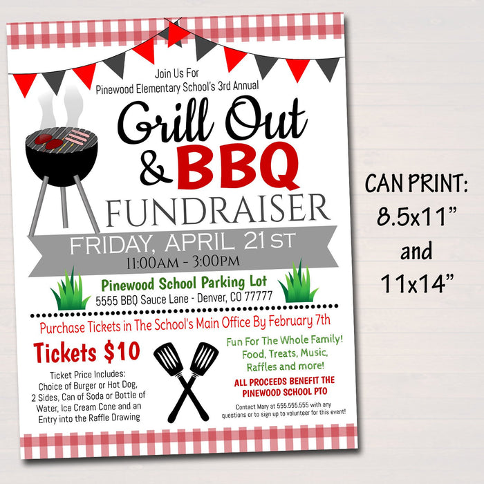 BBQ Grill Out Fundraiser Flyer Ticket Poster Set- Printable Template