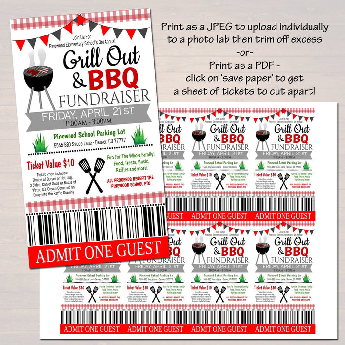 BBQ Grill Out Fundraiser Flyer Ticket Poster Set- Printable Template