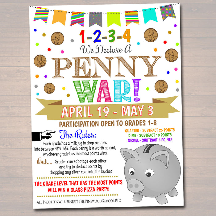 Penny War Fundraiser Event Flyer - Editable Template