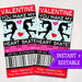 EDITABLE Ice Skating Ticket Valentine's Day Cards, INSTANT DOWNLOAD, Printable Kids Valentine, Girl Classroom Valentine, Make My Heart Skate