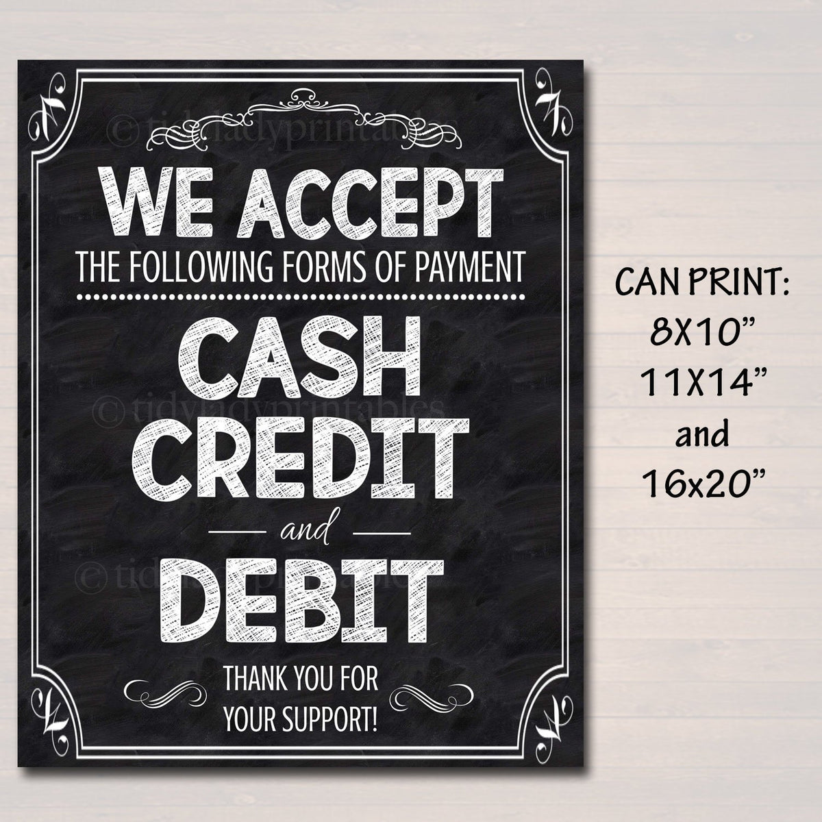 PRINTABLE Credit Card Sign, Fundraising Booth, Bake Sale, Cookie Booth — TidyLady Printables for We Accept Credit Cards Sign Printable Free