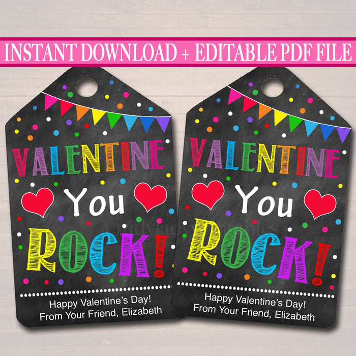 EDITABLE You Rock Valentine's Day Gift Tags, Staff Teacher Friend, Classroom Pop Rocks Printable, Valentine Candy Ring Tag, INSTANT DOWNLOAD