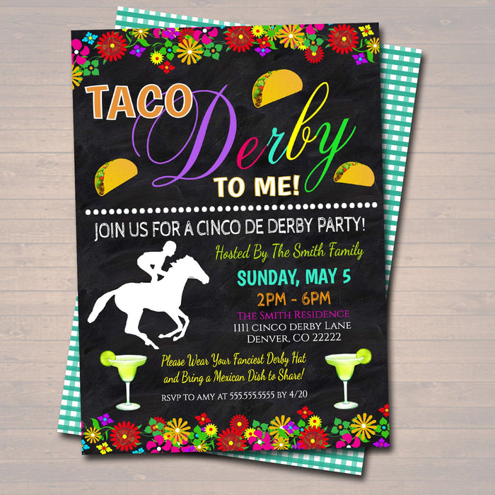 Cinco De Derby Fiesta Nacho Average Derby De Mayo Invitation Chalkboard Printable Invite, Talk Taco Derby to Me,