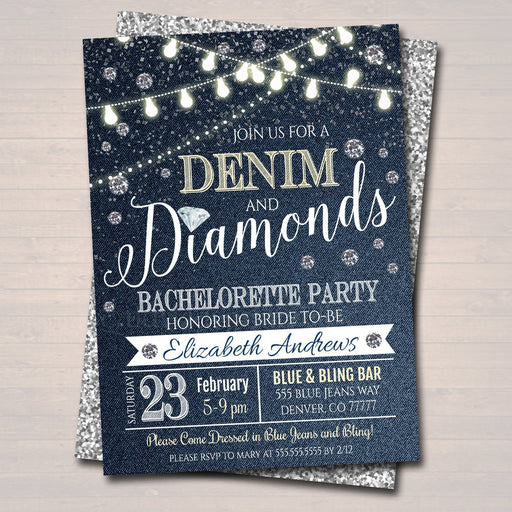EDITABLE Denim and Diamonds Bachelorette Party Invitation, Bridal Shower Wedding Digital Invite, Ladies Night Country Party INSTANT DOWNLOAD