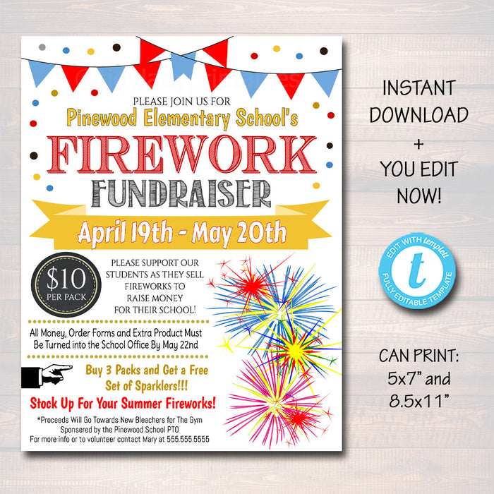 School Firework Fundraiser Event Flyer - Editable Template