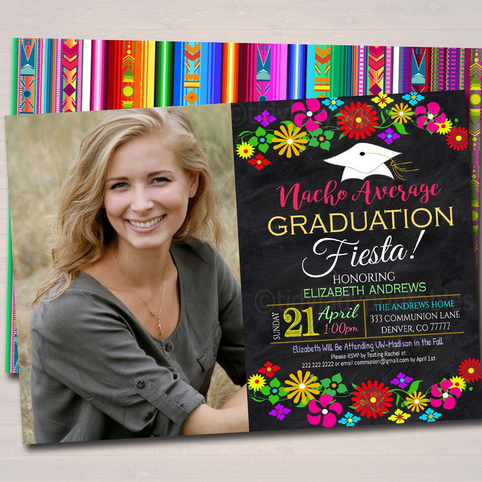Fiesta Graduation Invitation, Chalkboard Printable College Graduate Taco Nacho Invite, High School Senior Graduate