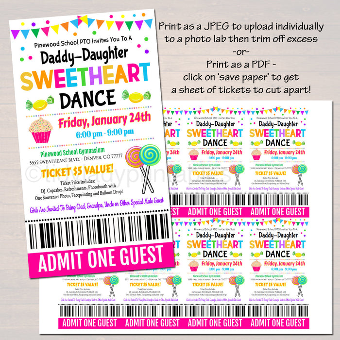 Daddy Daughter Candy Themed Sweetheart Dance, School Dance Flyer Party Invite, Church Community Event, pto pta,