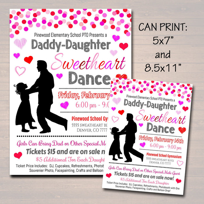 Daddy Daughter Sweetheart Valentine's Day Dance, School Dance Flyer Party Invite, Church Community Event, pto pta,