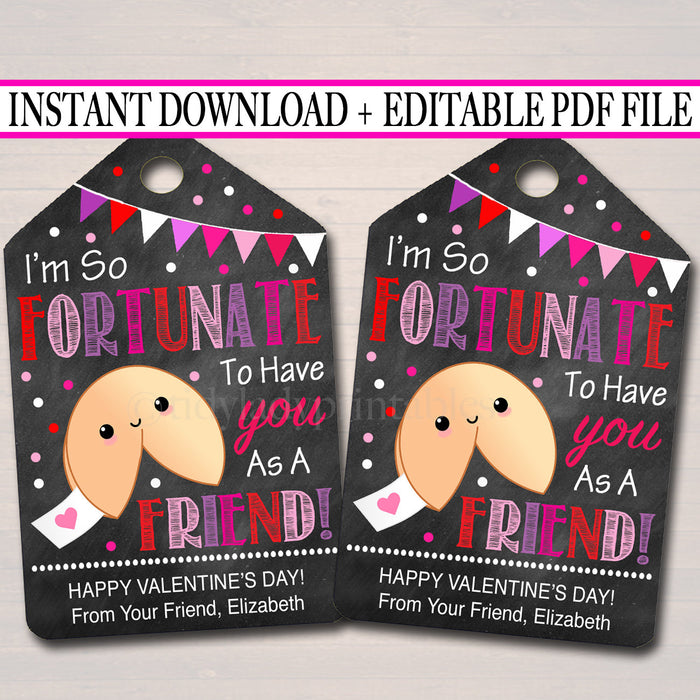 EDITABLE Fortune Cookie Valentine's Day Gift Tags, Classmate Friend, Classroom Printable, Valentine Cookie Friend Treat Tag INSTANT DOWNLOAD