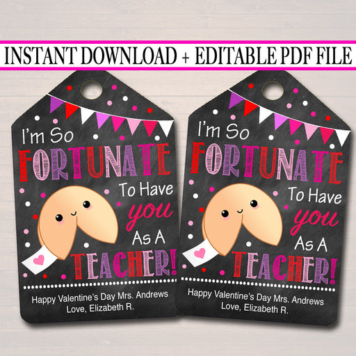 EDITABLE Fortune Cookie Valentine's Day Gift Tags, Teacher Valentine Gift, Classroom Printable, Valentine Cookie Treat Tag, INSTANT DOWNLOAD