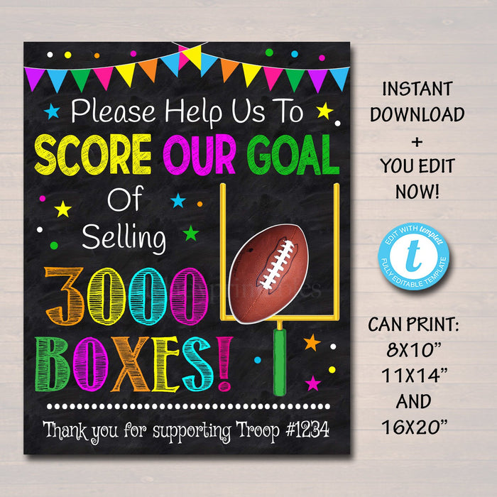 Cookie Booth Fundraiser Goal Poster, Cookie Booth Sign,  School Team Football Goal, Scout Printable, Cookie Banner