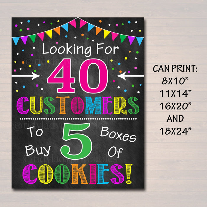 Cookie Booth Sign, Looking for Customers, Printable Cookie Drop Banner, Cookie Booth Poster, Cookie Sale,  Fundraiser Booth
