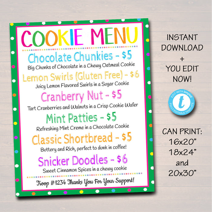 Cookie Thank You Tags Editable Cookie Booth Troop (Instant
