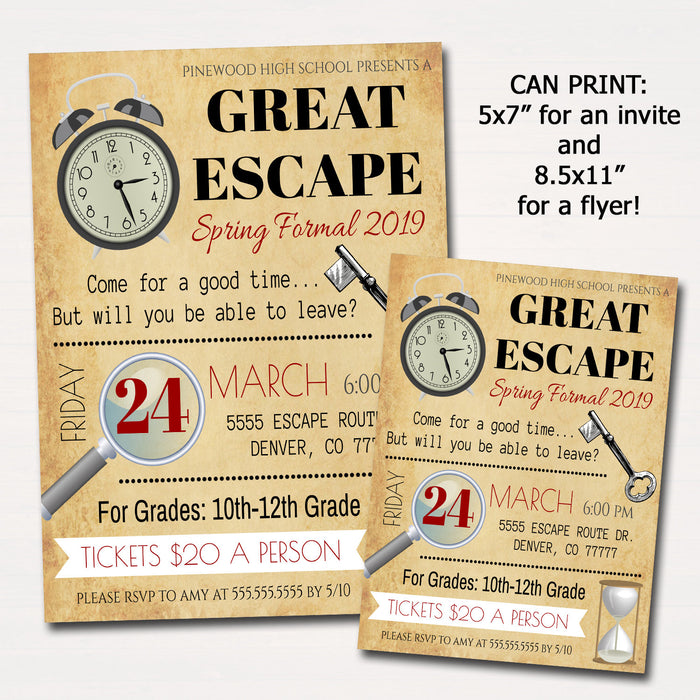 Escape Room Invite, Flyer, Ticket Set - Editable