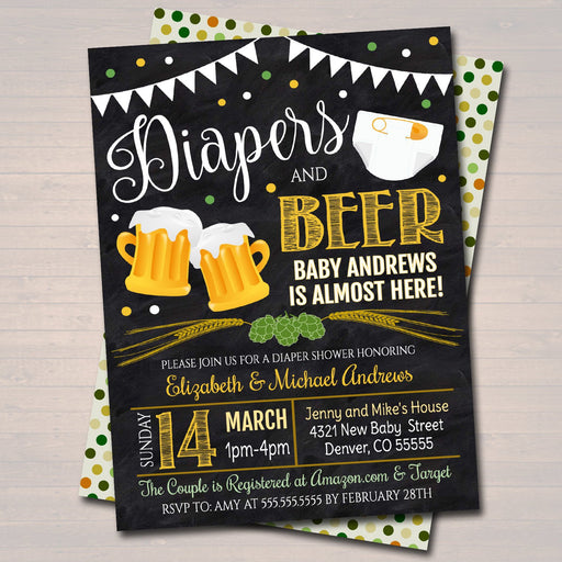 EDITABLE A Diapers and Beer Couples Shower, Baby Keg Party, Baby Sprinkle Chalkboard Invitation, Lucky St. Patricks Day, INSTANT DOWNLOAD