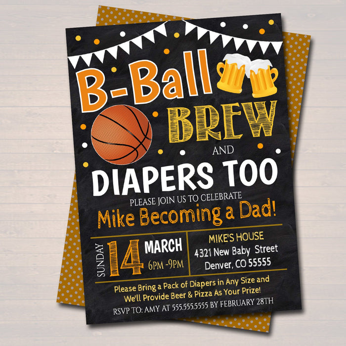Editable Basketball and Beer Baby Shower Invitation Chalkboard Printable Baby Sprinkle, Couples Diaper Shower Party Invite, INSTANT DOWNLOAD
