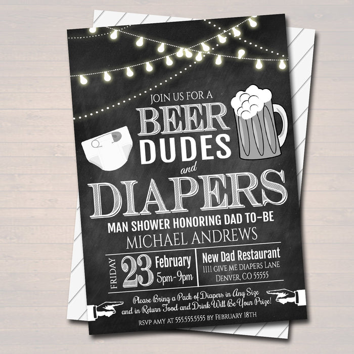 Man Shower Baby Invitation Chalkboard Printable Beer Dudes and Diapers Party Invite Diaper Shower, Baby is Brewing