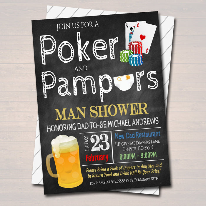Editable Poker and Beer Baby Shower Invitation Chalkboard Printable Baby Sprinkle Card Games Couples Shower Party Invite INSTANT DOWNLOAD