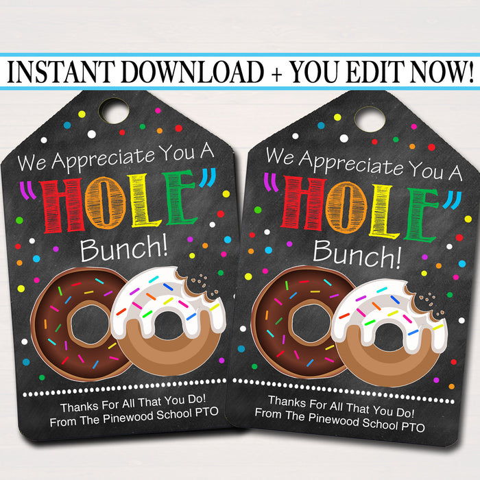 Teacher, Staff, Volunteer Donut Appreciation Gift Printable Tags